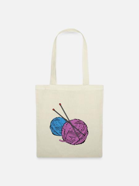 Stricken Garn Nadeln Hobby - Stoffbeutel - Natur