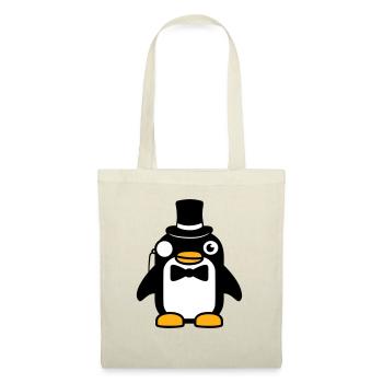 Pinguin Gentleman Sir Herr Zylinder Hut Monokel - Stoffbeutel - Natur - Vorne