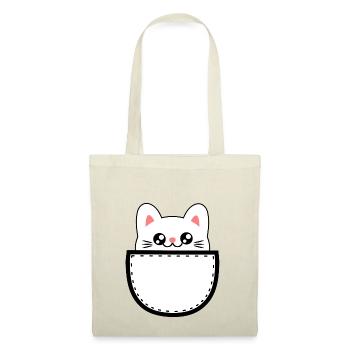 Süßes Kätzchen Kawaii Chibi Katze in Brusttasche - Stoffbeutel - Natur - Vorne