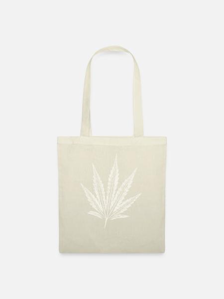 Cannabisblatt - WEISS - Stoffbeutel - Natur