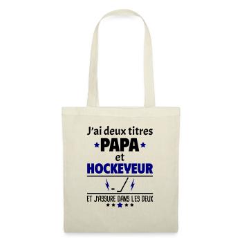 Deux titres papa et hockeyeur, fête des pères,noël - Sac en tissu - nature - Devant