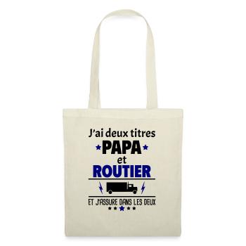 Deux titres papa et routier, fête des pères, noël - Sac en tissu - nature - Devant
