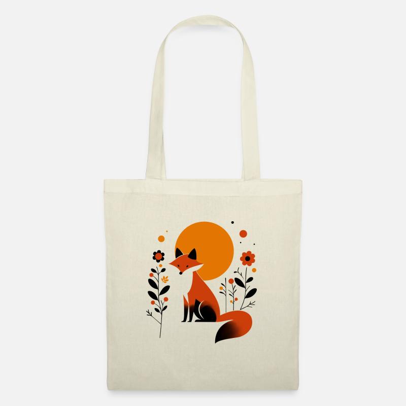 Retro Fuchs mit Blumen - Stoffbeutel - Natur