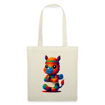 WPAP Polygon Kawaii Stil Tiere Baby Alpaka Yoga - Stoffbeutel - Natur - Vorne