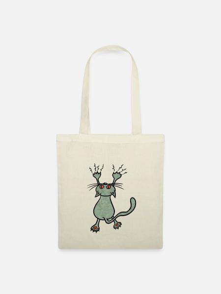 Wilde Katze grün - Stoffbeutel - Natur