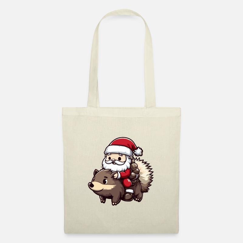 Igel Weihnachtsmann - Stoffbeutel - Natur