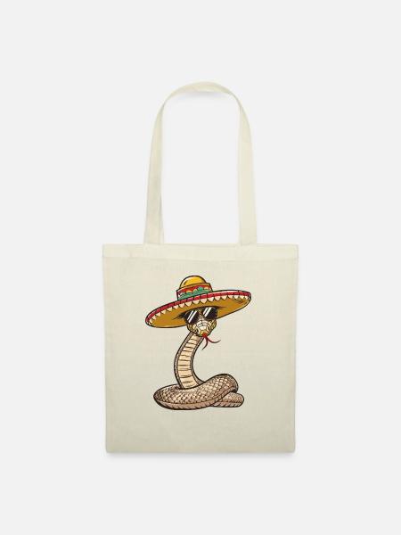 Schlange Kobra Comic Lustig Sombrero - Stoffbeutel - Natur