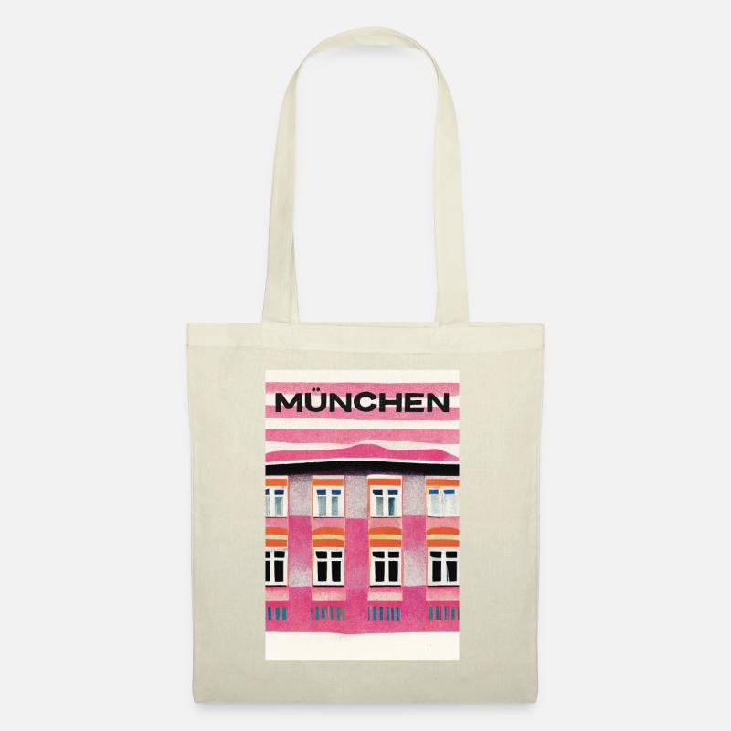 Munich Pink House Architecture Reiseplakat Retro - Stoffbeutel - Natur