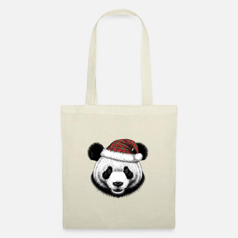 PANDA MIT WEIHNACHTSMÜTZE - Stoffbeutel - Natur