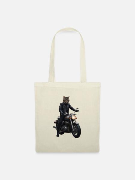 Biker Katze - Stoffbeutel - Natur