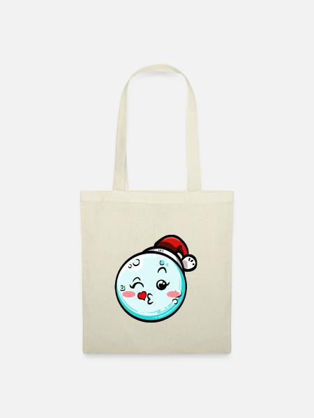Schneeball mit Weihnachtsmütze #7/9 - Stoffbeutel - Natur