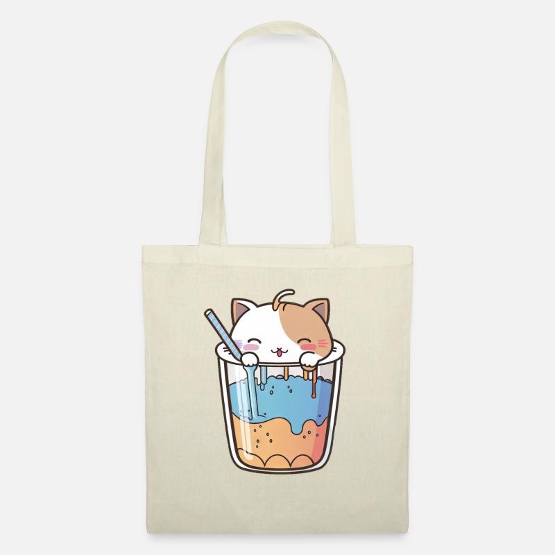 Kawaii Süße Glückliche bunte Katze Trinken Bubble Tea - Stoffbeutel - Natur