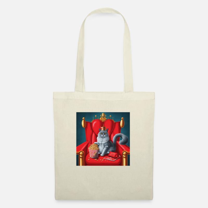 Chat mangeant du pop-corn et des ailes de poulet - Sac en tissu - nature