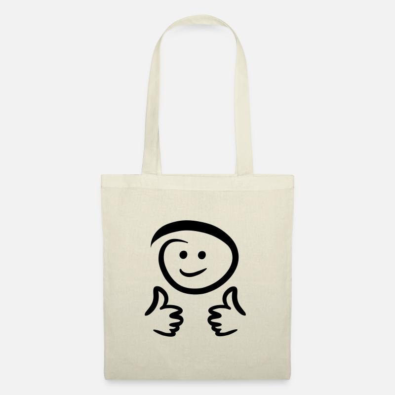 Gesicht lächelt, zeigt zwei Daumen hoch. Emoticon. - Stoffbeutel - Natur