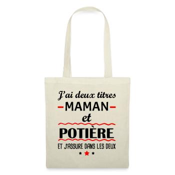 Deux titres maman et potière, idée cadeau poterie - Sac en tissu - nature - Devant