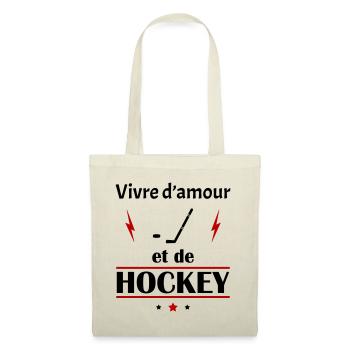 Vivre d'amour et de hockey, fête des pères, noël - Sac en tissu - nature - Devant