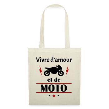 Vivre d'amour et de moto, fête des mères, noël - Sac en tissu - nature - Devant
