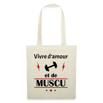 Vivre d'amour et de muscu, fête des pères, noël - Sac en tissu - nature - Devant