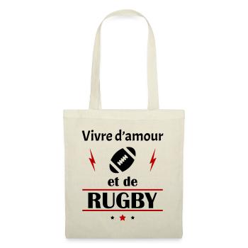 Vivre d'amour et de rugby, fête des pères, noël - Sac en tissu - nature - Devant