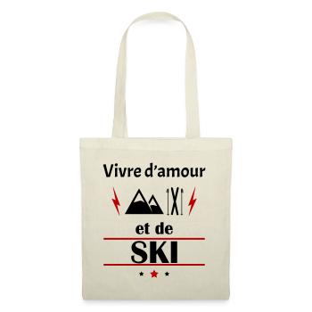 Vivre d'amour et de ski, fête des pères, noël - Sac en tissu - nature - Devant