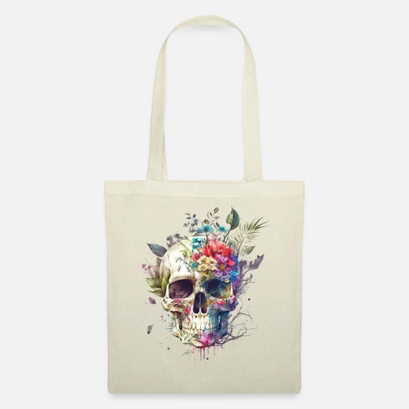 Crâne avec des fleurs - Sac en tissu - nature