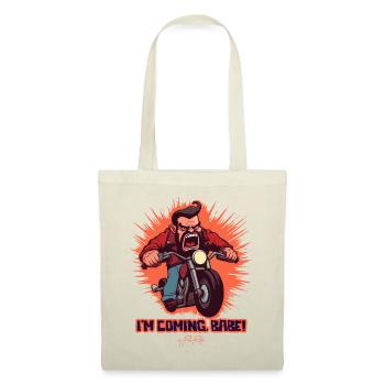 J'arrive, bébé ! Un motard de moto de dessin animé - Sac en tissu - nature - Devant