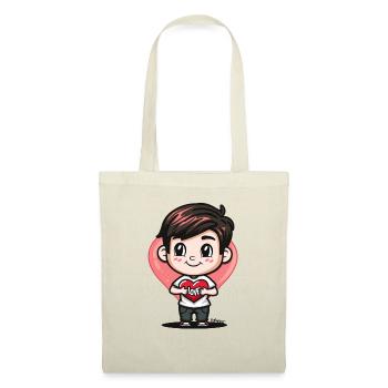 Chibi-Cartoon-Junge verbreitet Liebe mit Herz - Stoffbeutel - Natur - Vorne