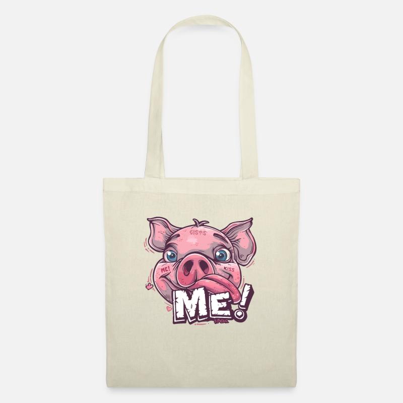 Mignon, drôle, cochon, embrasse-moi - Sac en tissu - nature