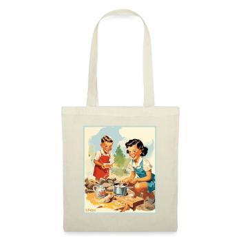 50s kids preparing food while camping - Tote Bag - nature - Front