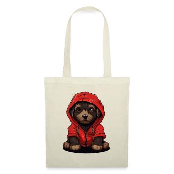 Kleiner Hund im roten Kapuzenpulli - Stoffbeutel - Natur - Vorne