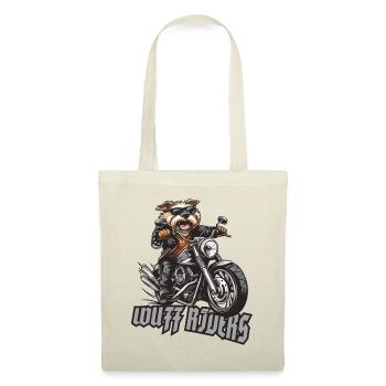 Wuff Riders: Motorradfahrender Rocker Biker Hund - Stoffbeutel - Natur - Vorne