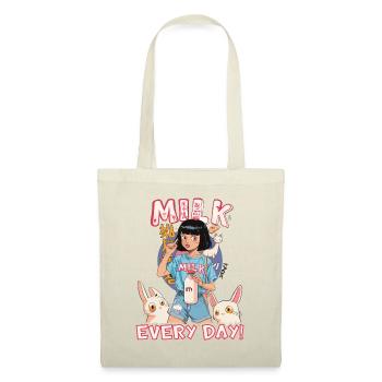 Anime-Mädchen,niedliche Kaninchen, täglich Milch - Stoffbeutel - Natur - Vorne