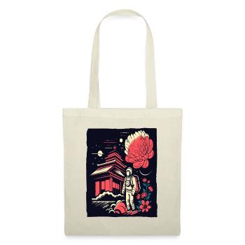 Astronaut vor japanischem Tempel mit Blumen - Stoffbeutel - Natur - Vorne