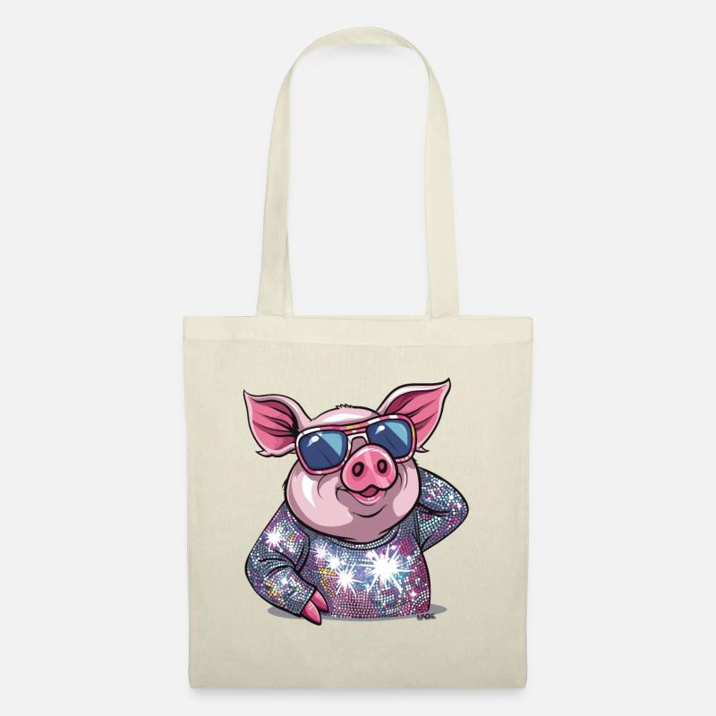 Glitzer Disco Tanz-Diva Schwein - Stoffbeutel - Natur