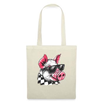 Coole Sonnenbrille tragendes Schwein - Stoffbeutel - Natur - Vorne