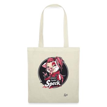 Anime-Schwein Maskottchen und Lecker Speck - Stoffbeutel - Natur - Vorne