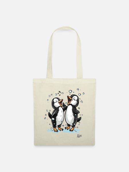 Singende glückliche kleine Pinguine - Stoffbeutel - Natur