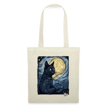 Sternennacht und Schwarze Katze - Stoffbeutel - Natur - Vorne