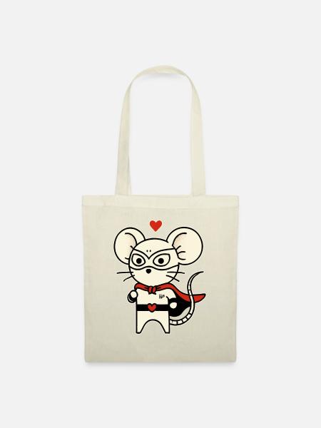 Maus Held der Liebe - Stoffbeutel - Natur