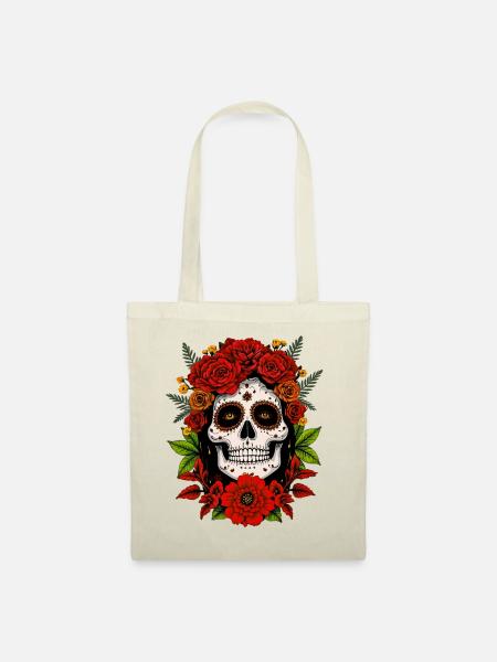 Mexikanischer Schädel Dia de los Muertos Schädel - Stoffbeutel - Natur
