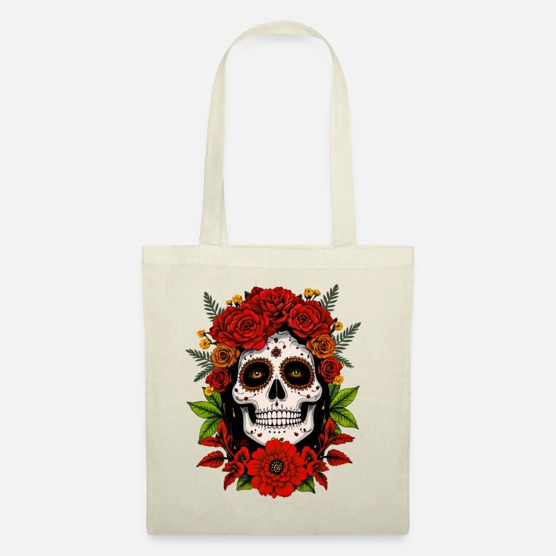 Mexikanischer Schädel Dia de los Muertos Schädel - Stoffbeutel - Natur