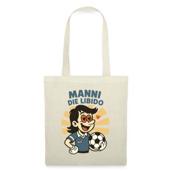 Manni schaut verliebt und hält einen Fußball - Stoffbeutel - Natur - Vorne