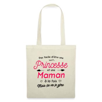 Princesse et maman - Cadeau original pour mamans - Sac en tissu - nature - Devant