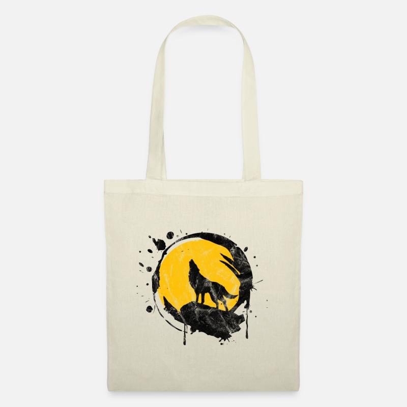 Heulender Wolf mit Vollmond im used look - Stoffbeutel - Natur