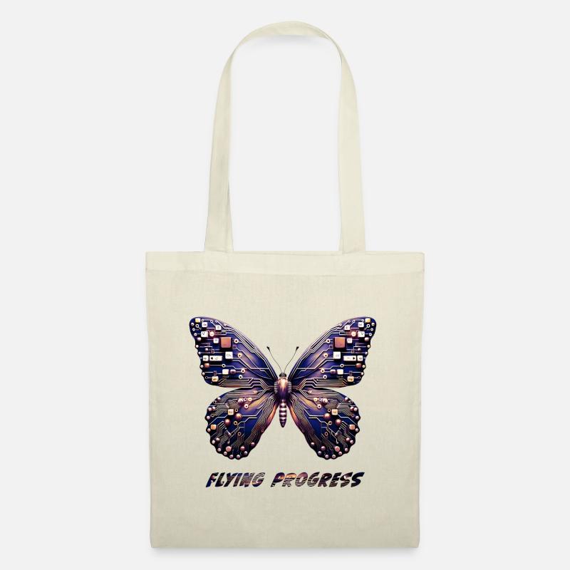 Lila Schmetterling mit Technik - Stoffbeutel - Natur