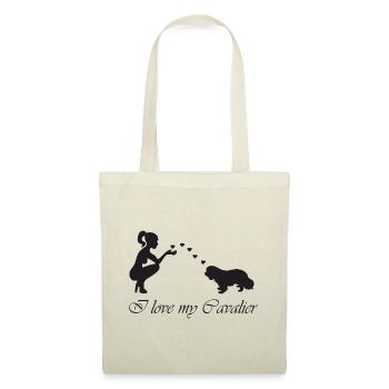 Cavalier King Charles Spaniel mit Frau - Stoffbeutel - Natur - Vorne