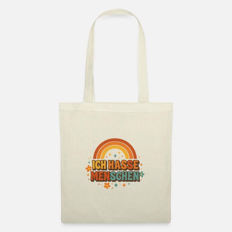 Ich hasse Menschen Regenbogen Retro - Stoffbeutel - Natur