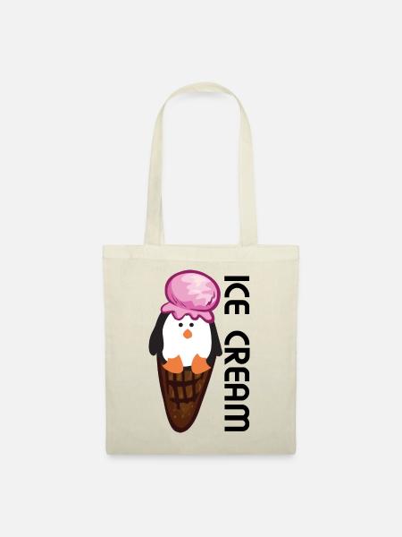 Lustiges Pinguin-Eis in der Waffel - ICE CREAM - Stoffbeutel - Natur