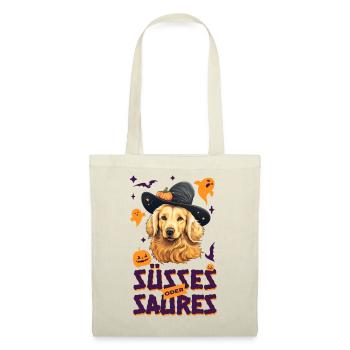 Halloween Golden Retriever Süsses oder Saures - Stoffbeutel - Natur - Vorne