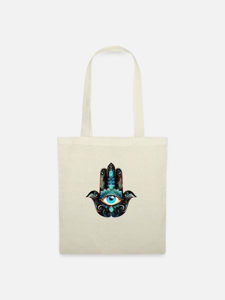 Hamsa Hand, Allsehendes Auge, Nazar, Schutzsymbol - Stoffbeutel - Natur